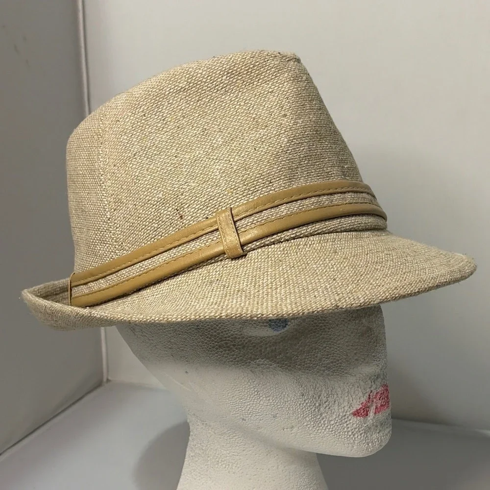 Tan Wool Blend Fedora Hat with Faux Leather Buckle Band One Size RN 81088